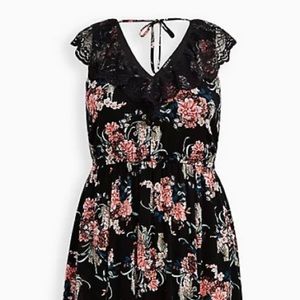 Black floral maxi dress with lace detail